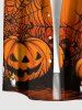 Pumpkin Bat Spider Web Moon Print Halloween Button Pocket Shirt For Men -  