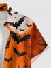 Pumpkin Bat Spider Web Moon Print Halloween Button Pocket Shirt For Men -  