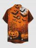Pumpkin Bat Spider Web Moon Print Halloween Button Pocket Shirt For Men -  