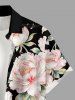 Chemise hawaïenne à poche boutonnée avec imprimé de fleurs, feuilles et symboles musicaux pour homme - Noir 5XL
