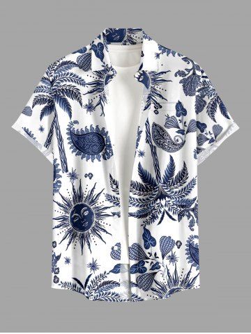 Chemise à boutons et poche pour homme Hawaii imprimé cocotier, soleil, paisley et floral - DEEP BLUE - 2XL