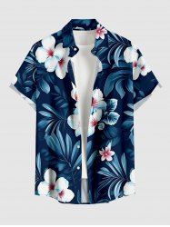 Chemise Hawaii à imprimé fleurs et feuilles tropicales avec poche boutonnée pour homme - Cadetblue S