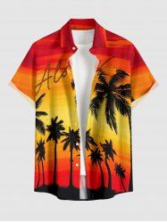 Cocotier Ombre Dusk Imprimé Hawaï Chemise à Poche Boutonnée pour Homme - Rouge Vineux S