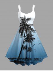 Robe trapèze Hawaii à imprimé ombré Cocotier - Paon Bleu S