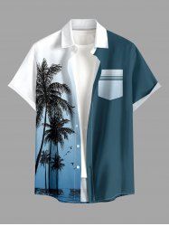 Chemise hawaïenne à motif dégradé cocotier avec poche boutonnée pour homme - Paon Bleu M