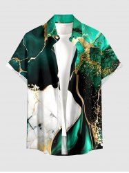 Marble Textured Print Hawaii Button Pocket Shirt For Men - Vert profond 3XL