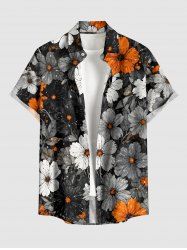 Flowers Leaf Print Buttons Pocket Hawaii Shirt For Men -  