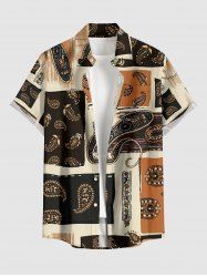 Chemise hawaïenne pour homme à imprimé paisley colorblock, avec poches à boutons - marron foncé L