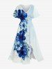 Tenue de plage hawaïenne assortie pour couples à imprimé fleur d'hibiscus et feuilles tropicales - Bleu clair 