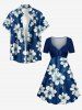 Tenue de plage hawaïenne assortie à imprimé fleurs et feuilles pour couples - Bleu profond 