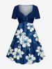 Tenue de plage hawaïenne assortie à imprimé fleurs et feuilles pour couples - Bleu profond 