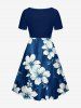 Tenue de plage hawaïenne assortie à imprimé fleurs et feuilles pour couples - Bleu profond 