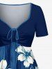 Tenue de plage hawaïenne assortie à imprimé fleurs et feuilles pour couples - Bleu profond 