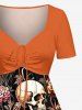Tenue assortie pour couples - Plage Hawaï - Imprimé fleurs, feuilles, crânes et plantes - Orange 