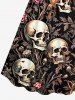 Tenue assortie pour couples - Plage Hawaï - Imprimé fleurs, feuilles, crânes et plantes - Orange 