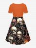 Tenue assortie pour couples - Plage Hawaï - Imprimé fleurs, feuilles, crânes et plantes - Orange 