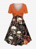 Tenue assortie pour couples - Plage Hawaï - Imprimé fleurs, feuilles, crânes et plantes - Orange 