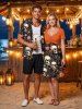 Tenue assortie pour couples - Plage Hawaï - Imprimé fleurs, feuilles, crânes et plantes - Orange 