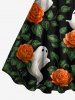 Halloween Flowers Leaf Ghost Print Tank Dress(Adjustable Shoulder Strap) -  