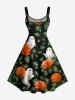 Halloween Flowers Leaf Ghost Print Tank Dress(Adjustable Shoulder Strap) -  