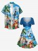 Robe Hawaii cintrée à imprimé dinosaure, cocotier, fleurs et vagues de mer - Pers S