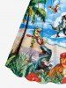 Robe Hawaii cintrée à imprimé dinosaure, cocotier, fleurs et vagues de mer - Pers S
