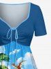Robe Hawaii cintrée à imprimé dinosaure, cocotier, fleurs et vagues de mer - Pers S