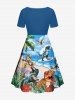 Robe Hawaii cintrée à imprimé dinosaure, cocotier, fleurs et vagues de mer - Pers S