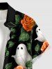 Halloween Flowers Leaf Ghost Print Buttons Pocket Shirt For Men -  