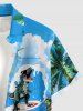 Dinosaur Coconut Tree Flowers Sea Waves Print Buttons Pocket Hawaii Shirt For Men -  