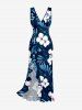 Flower Tropical Leaf Print Hawaii Ruffles Split Dress -  