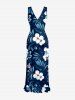 Flower Tropical Leaf Print Hawaii Ruffles Split Dress -  