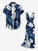 Flower Tropical Leaf Print Hawaii Ruffles Split Dress -  