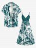 Robe portefeuille coupe trapèze Hawaii à imprimé feuilles tropicales et hibiscus - Turquoise Foncée 6X