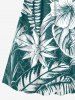 Robe portefeuille coupe trapèze Hawaii à imprimé feuilles tropicales et hibiscus - Turquoise Foncée 6X
