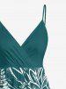 Robe portefeuille coupe trapèze Hawaii à imprimé feuilles tropicales et hibiscus - Turquoise Foncée 6X