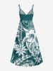 Robe portefeuille coupe trapèze Hawaii à imprimé feuilles tropicales et hibiscus - Turquoise Foncée 6X