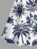 Robe trapèze Hawaii à imprimé cocotier, soleil, fleurs et paisley - Bleu profond L