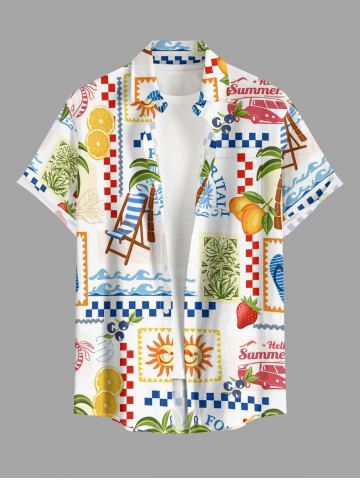 Sun Fruit Sea Print Hawaii Button Pocket Shirt For Men - BLUE - 4XL