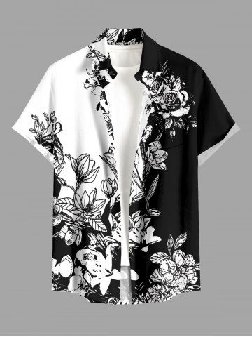 Chemise hawaïenne homme à imprimé fleurs et feuilles avec boutons et poche - BLACK - 3XL