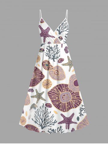 Robe portefeuille coupe A Hawaii imprimé fleurs, étoiles de mer et corail - DULL PURPLE - 6X