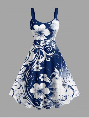 Robe débardeur Hawaii à imprimé fleurs ombré colorblock (bretelles ajustables) - DEEP BLUE - 3X