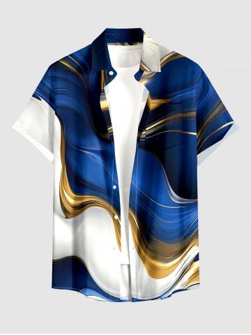 Chemise hawaïenne pour homme Ocean Current à motif colorblock et poche boutonnée - DEEP BLUE - 3XL