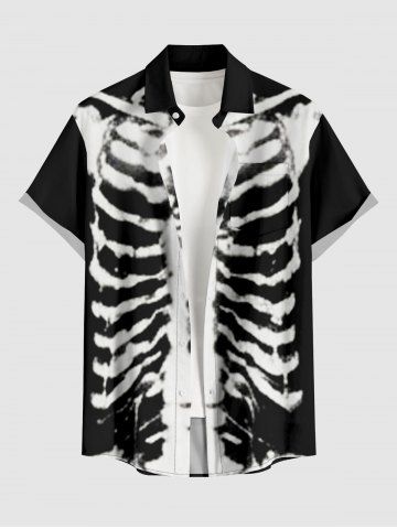Skeleton Print Buttons Pocket Shirt For Men - BLACK - XL