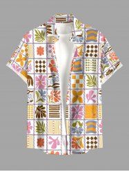Chemise pour homme à imprimé floral et feuillage géométrique, motif colorblock, style hawaïen, avec boutons et poche - Rose  S