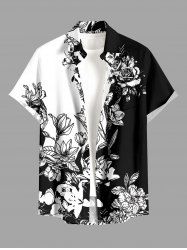 Chemise hawaïenne à imprimé fleurs et feuilles avec poche boutonnée pour homme - Noir S