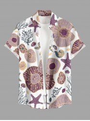 Chemise hawaïenne à boutons et poche avec imprimé fleurs, étoiles de mer et corail pour homme - Violet Terne 6XL