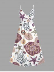 Robe trapèze portefeuille à imprimé hawaïen fleurs, étoiles de mer et corail - Violet Terne XXS