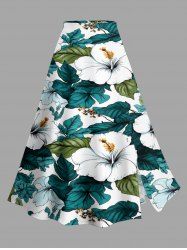 Hibiscus Flower Leaf Print Split Hawaii Skirt -  