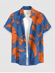 Chemise homme Hawaii à imprimé feuilles et fleurs avec poche boutonnée - Bleu Ciel S
